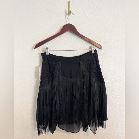 Free People black lace and fringe flapper roaring 1920s swing skirt 4. NWT - Picture 4 of 11